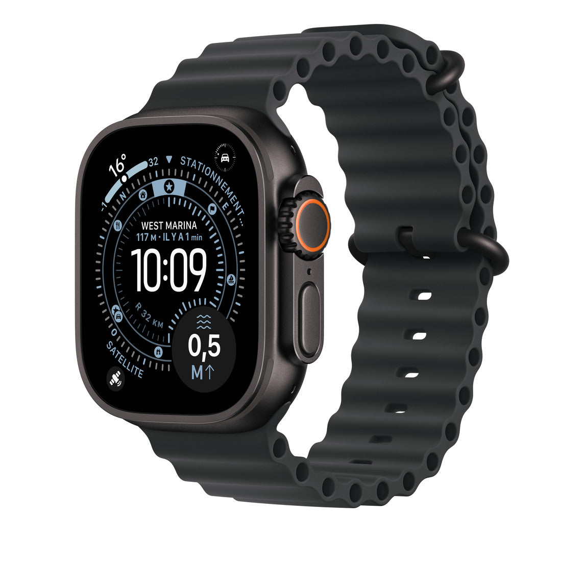Bracelet Apple Watch Ultra océan Noir finition titane Noir 49 mm